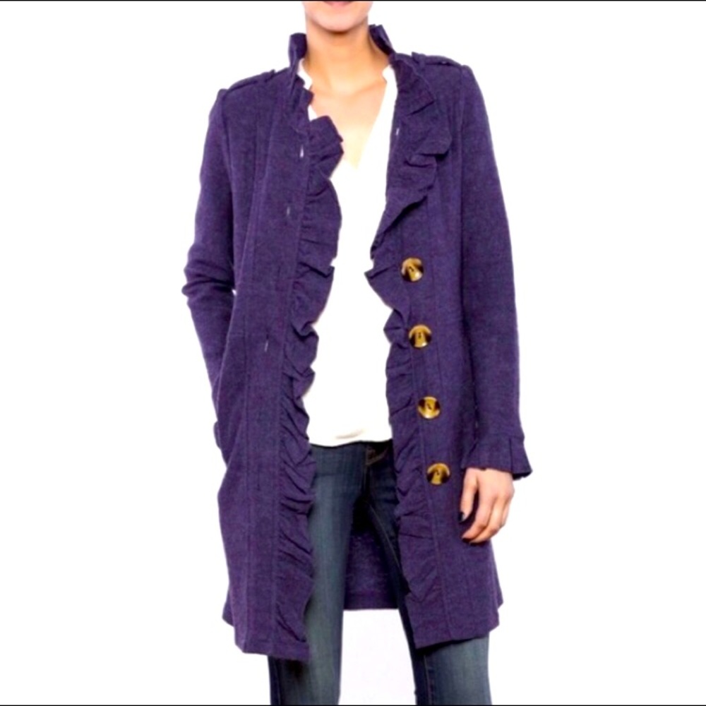 Luii Purple Wool Ruffled Coat Size Small (C14)